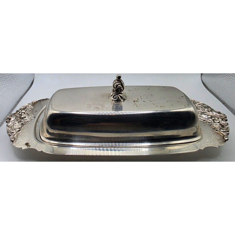 Baroque by Wallace #206 Silverplate Covered Butter Dish Vintage No Glass Liner